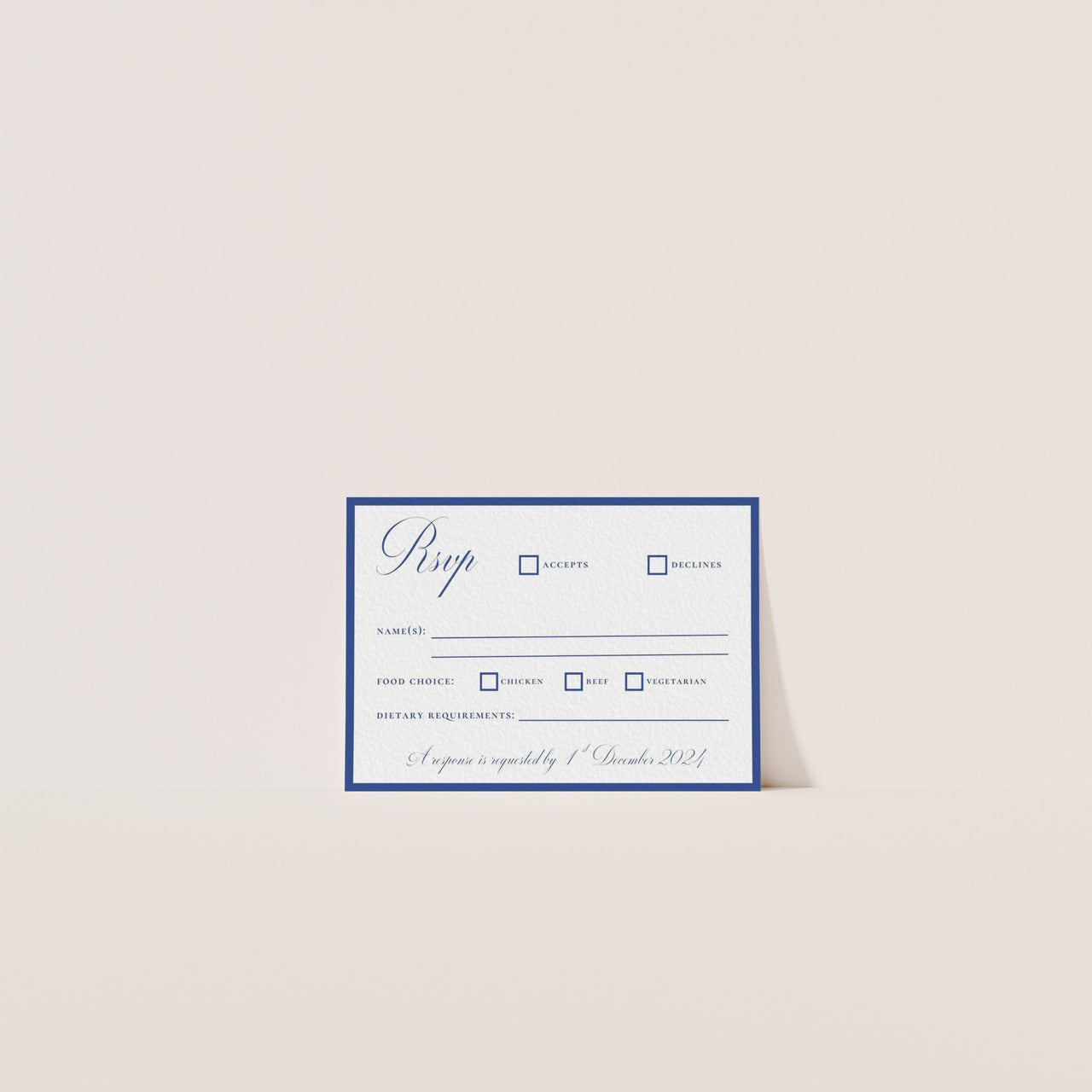 Classic RSVP card in French blue and ivory with delicate florals – Casa De Cielo traditional Canva template