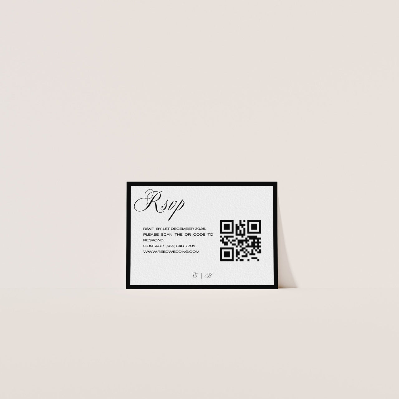Elegant RSVP card in luxury black-and-white design – editable Canva wedding template from Fifth & Found