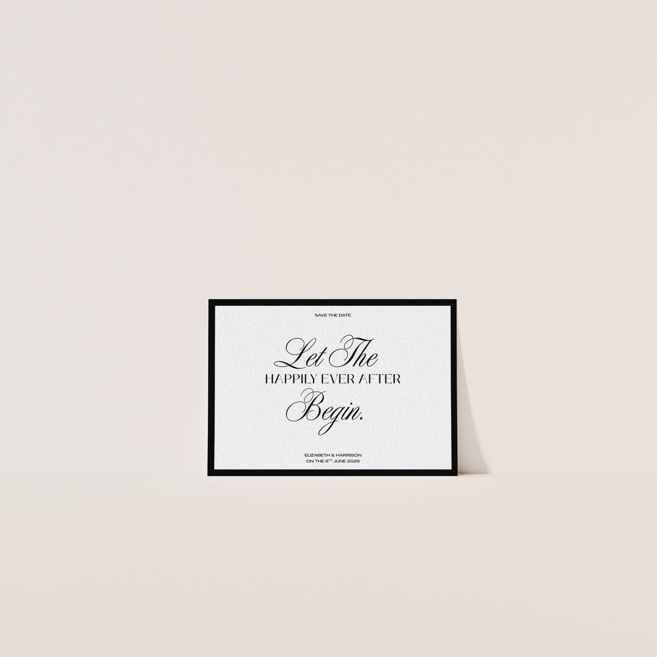 Minimalist Save The Date card with monochrome design and architectural layout – part of Fifth & Found suite