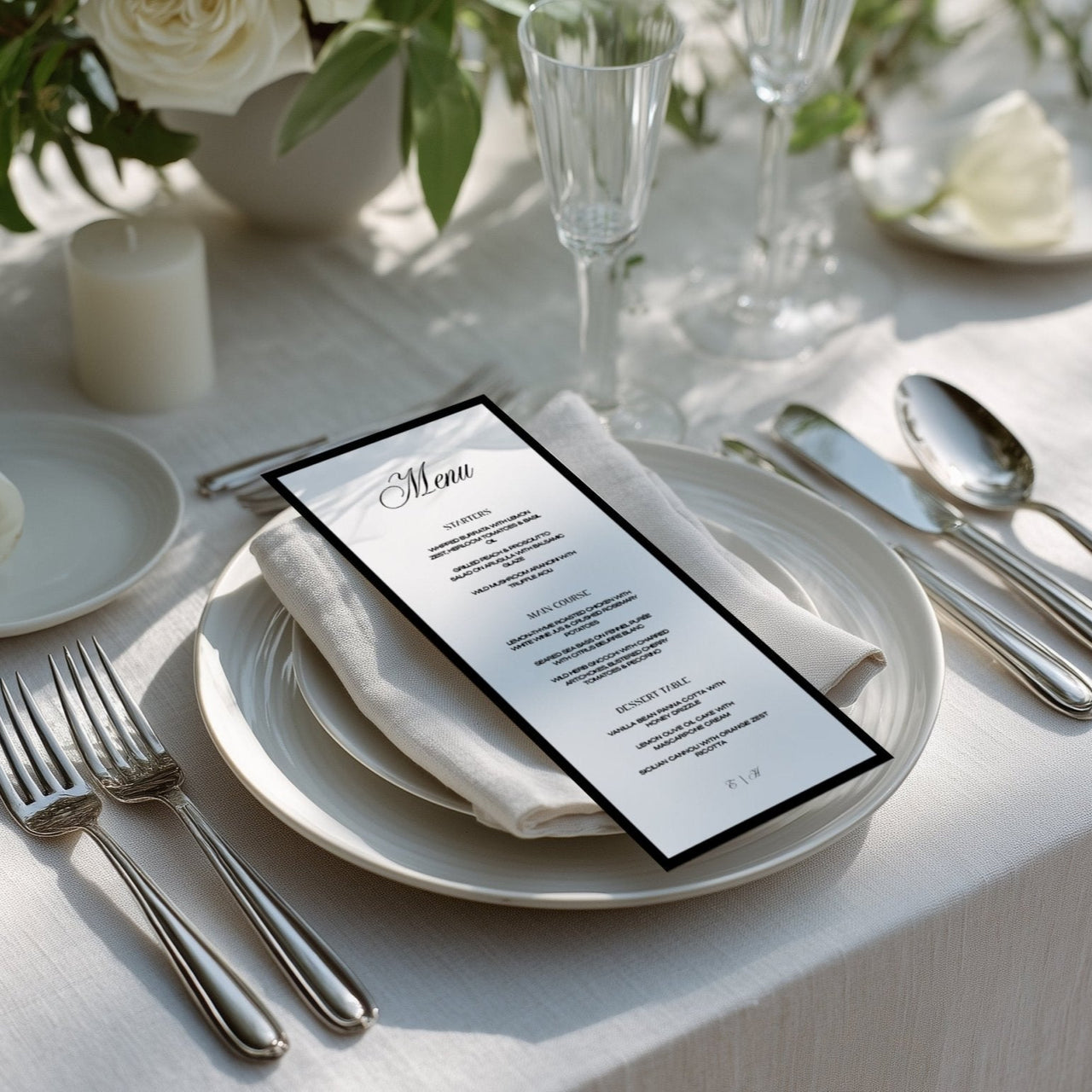Luxury printed wedding stationery with wide-set fonts and minimalist aesthetic – Fifth & Found wedding suite, Food Menu