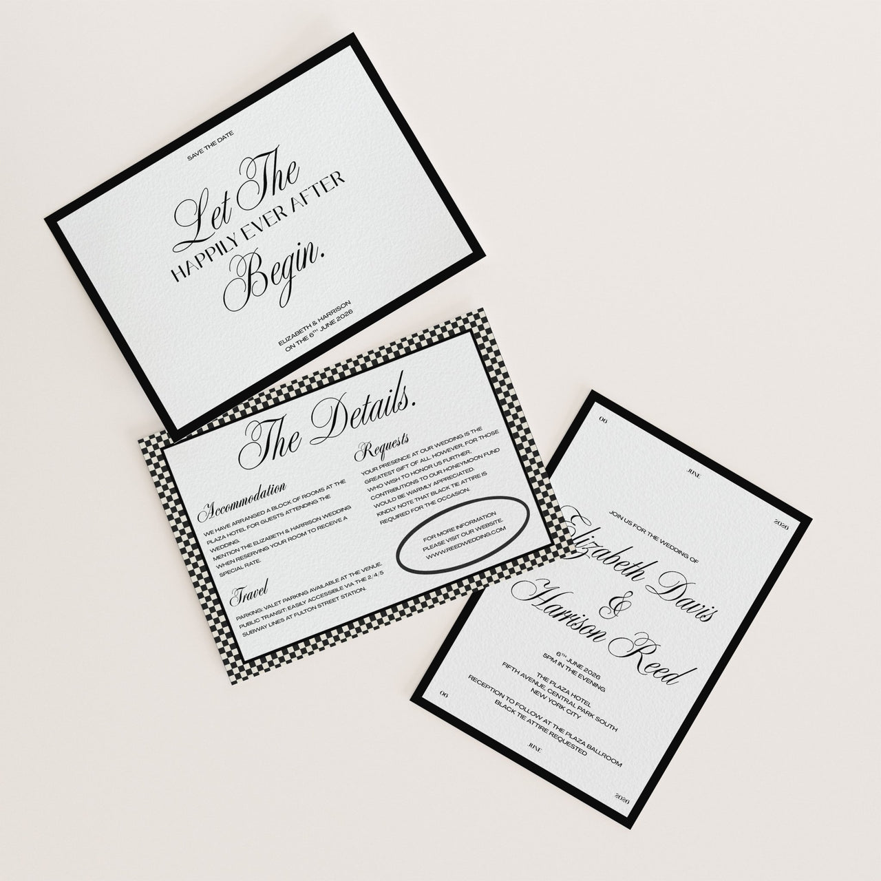 Old money wedding invitation suite printed on fine art paper – Fifth & Found modern black and white Canva design