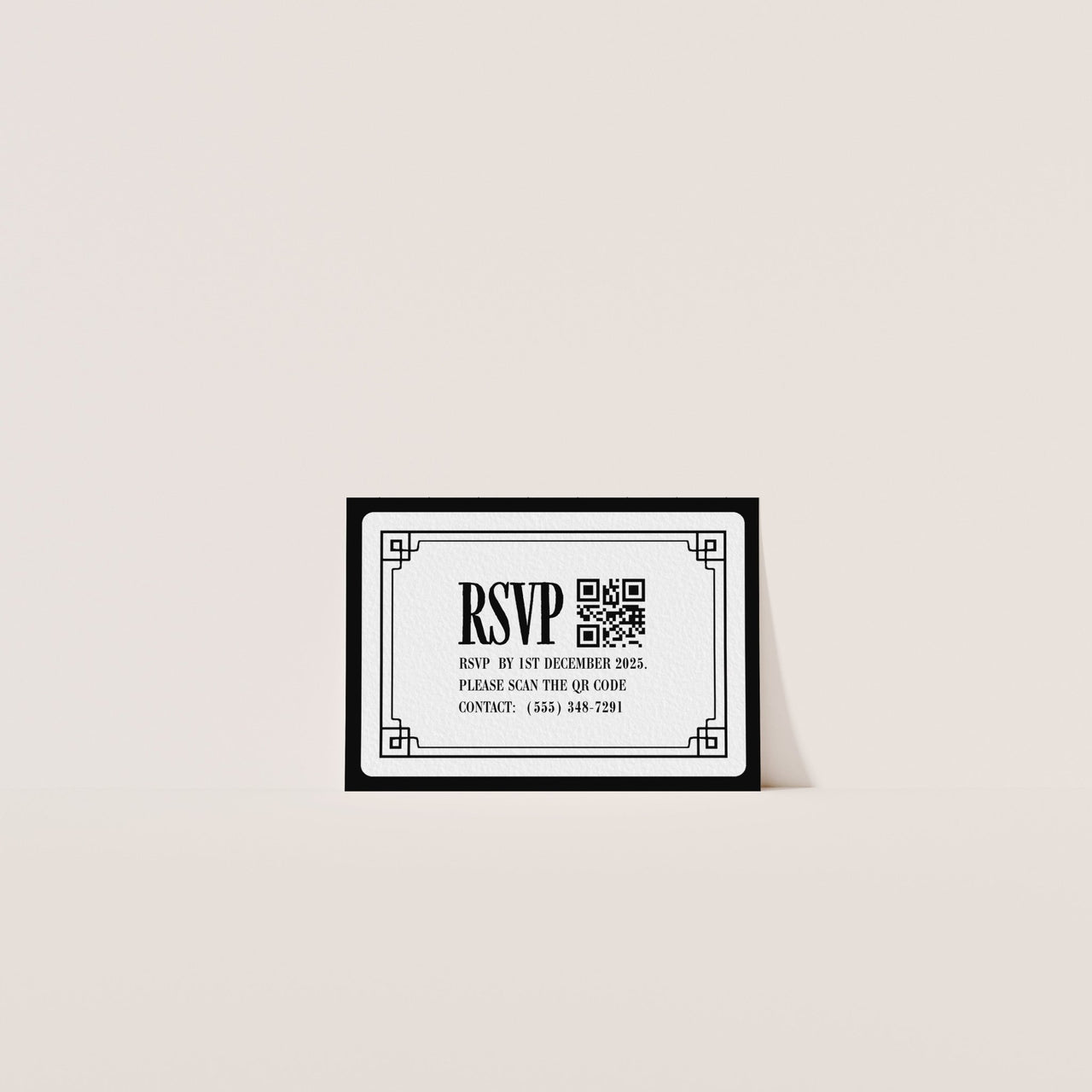 Art Deco black and white wedding invitation with luxury fine art paper – The Crosby Suite Canva template
