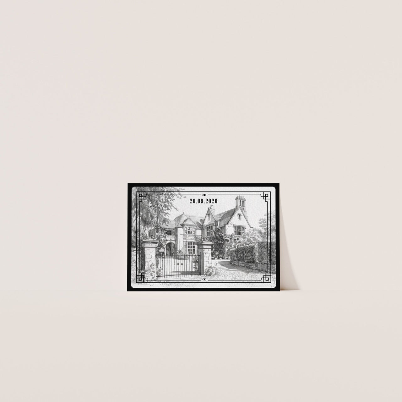 Art Deco black and white wedding invitation RSVP with luxury fine art paper – The Crosby Suite Canva template